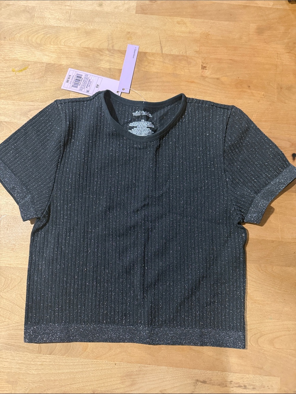 NWT Kids Wild Fable Black Shimmery Ribbed Short Sleeve Tee Size XS